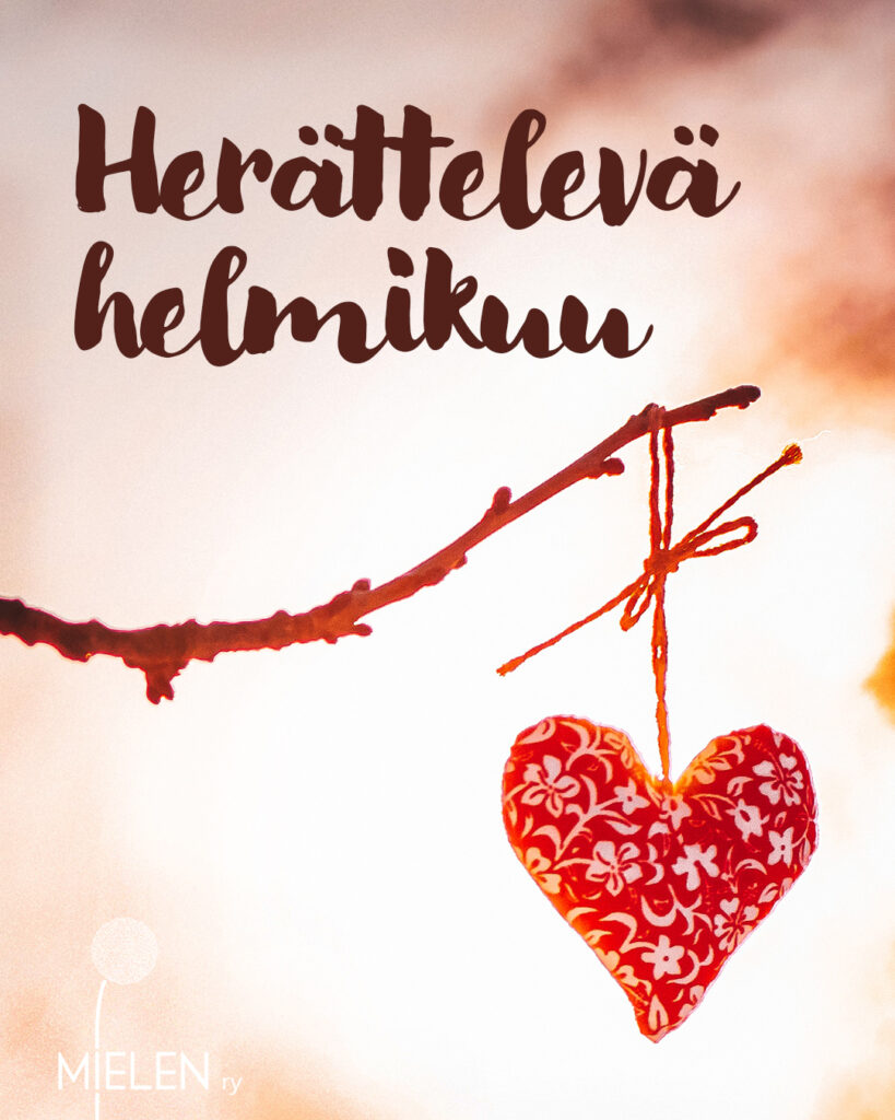 Herättelevä helmikuu. Lehdettömässä oksassa roikkuu sydän.